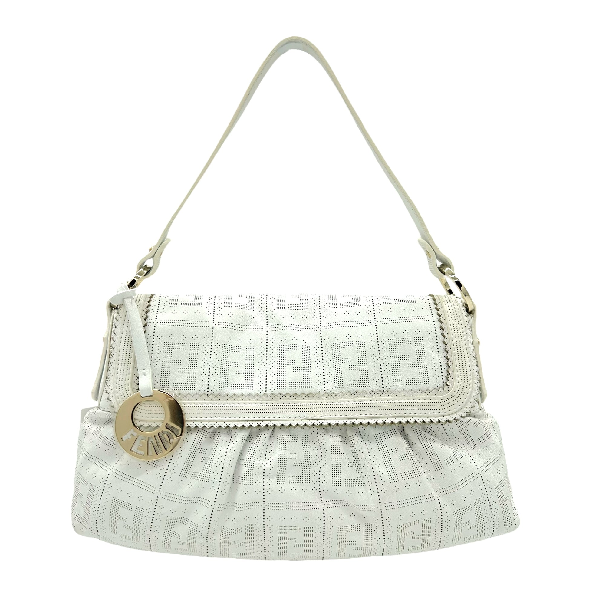 Fendi White Leather Zucca Monogram Embossed Chef Bag NEW - Outfit Repeater