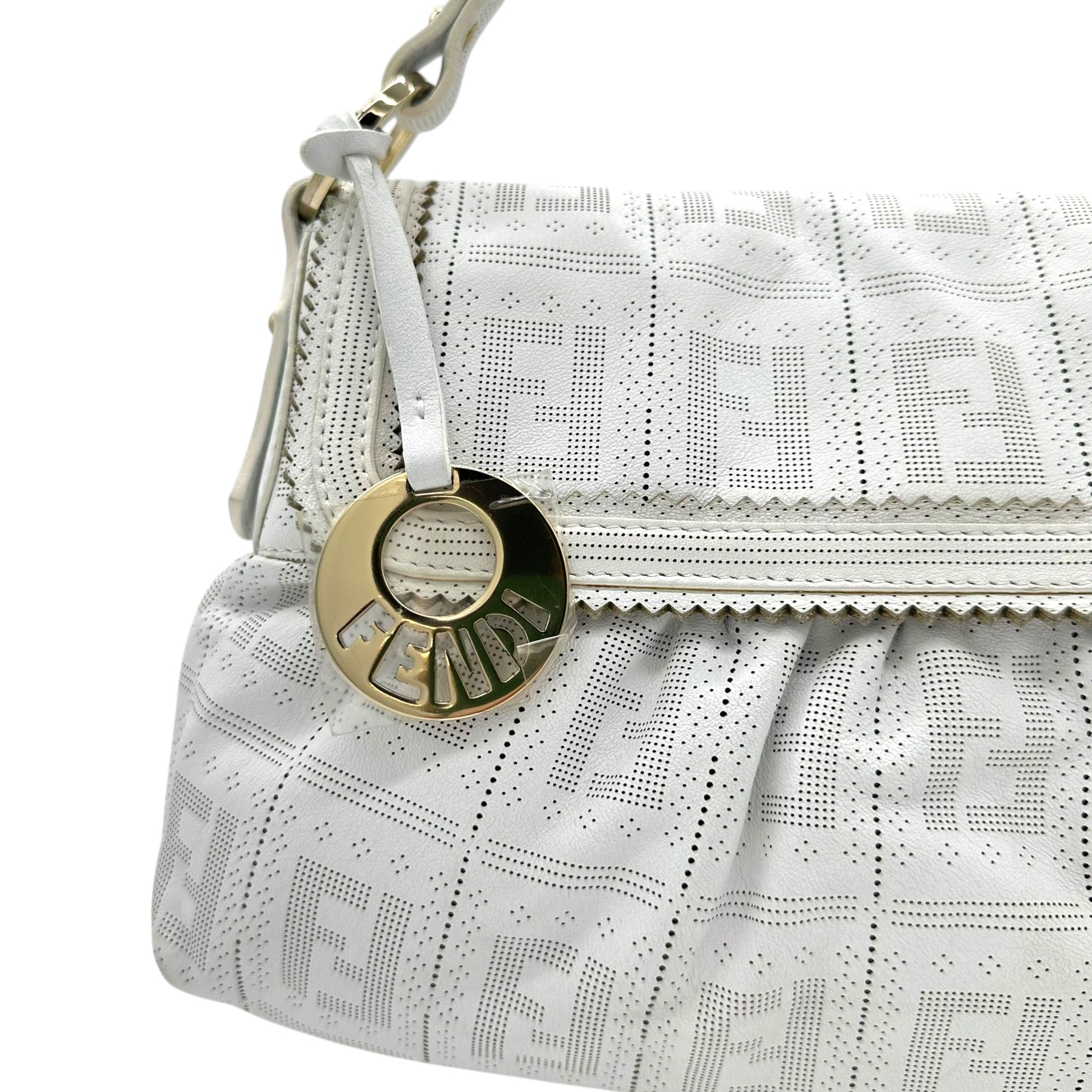 Fendi White Leather Zucca Monogram Embossed Chef Bag NEW - Outfit Repeater