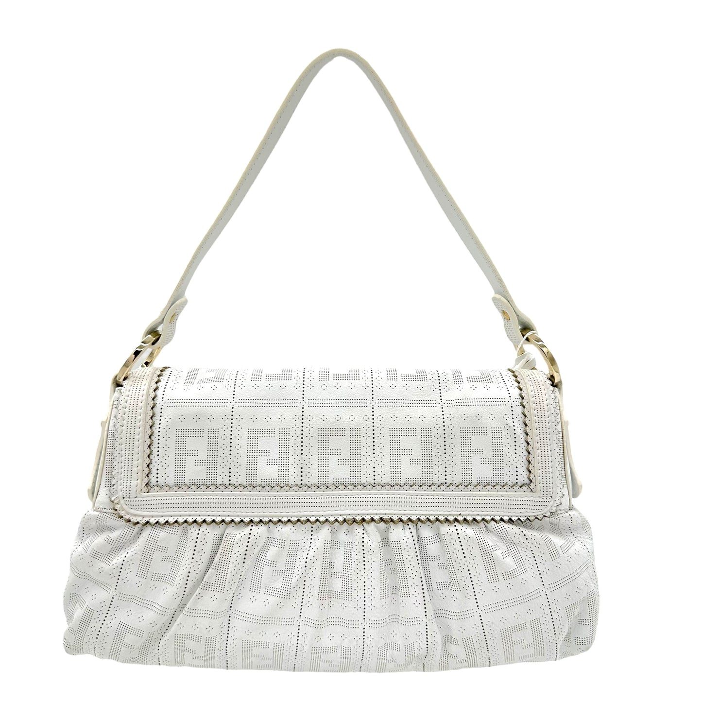 Fendi White Leather Zucca Monogram Embossed Chef Bag NEW - Outfit Repeater