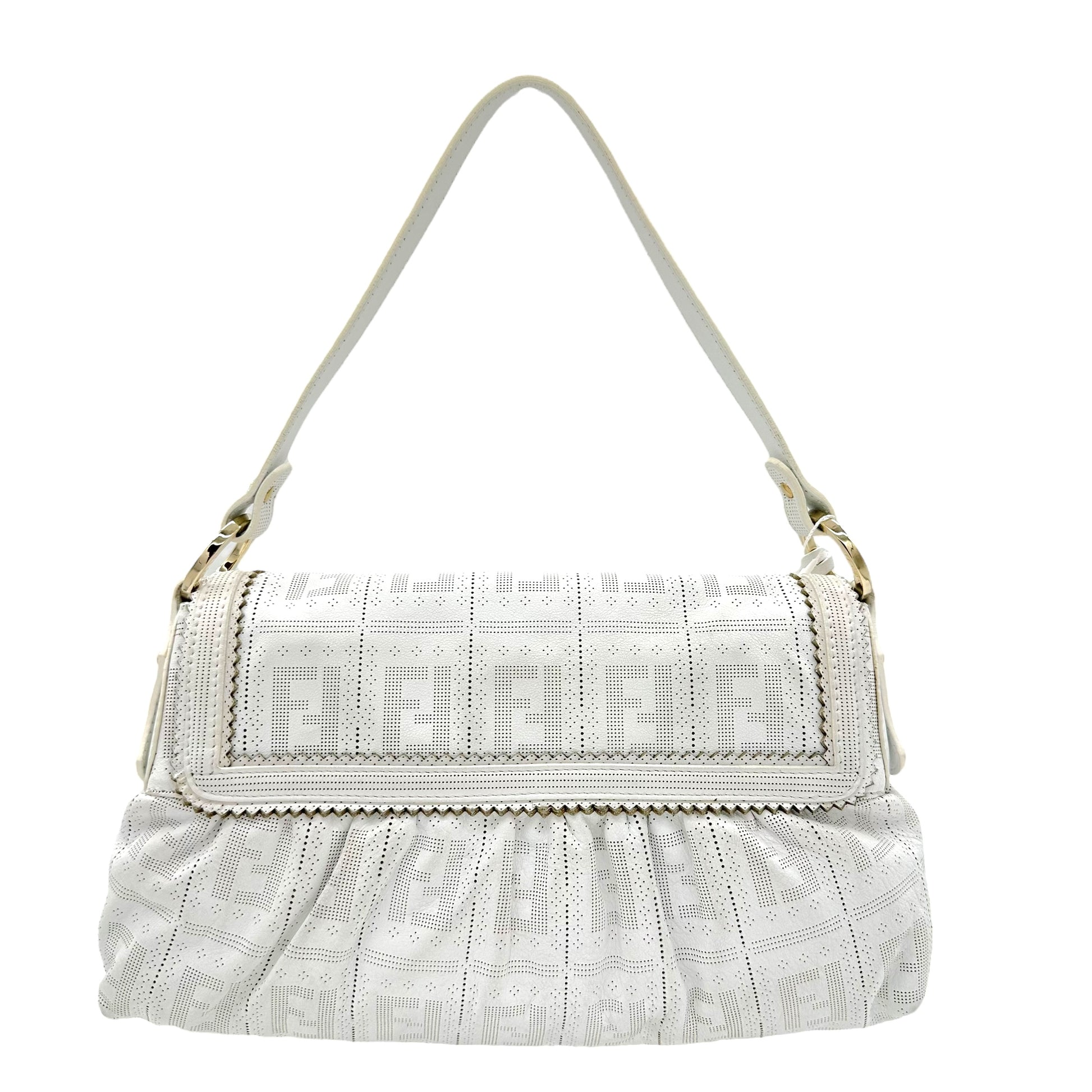 Fendi White Leather Zucca Monogram Embossed Chef Bag NEW - Outfit Repeater