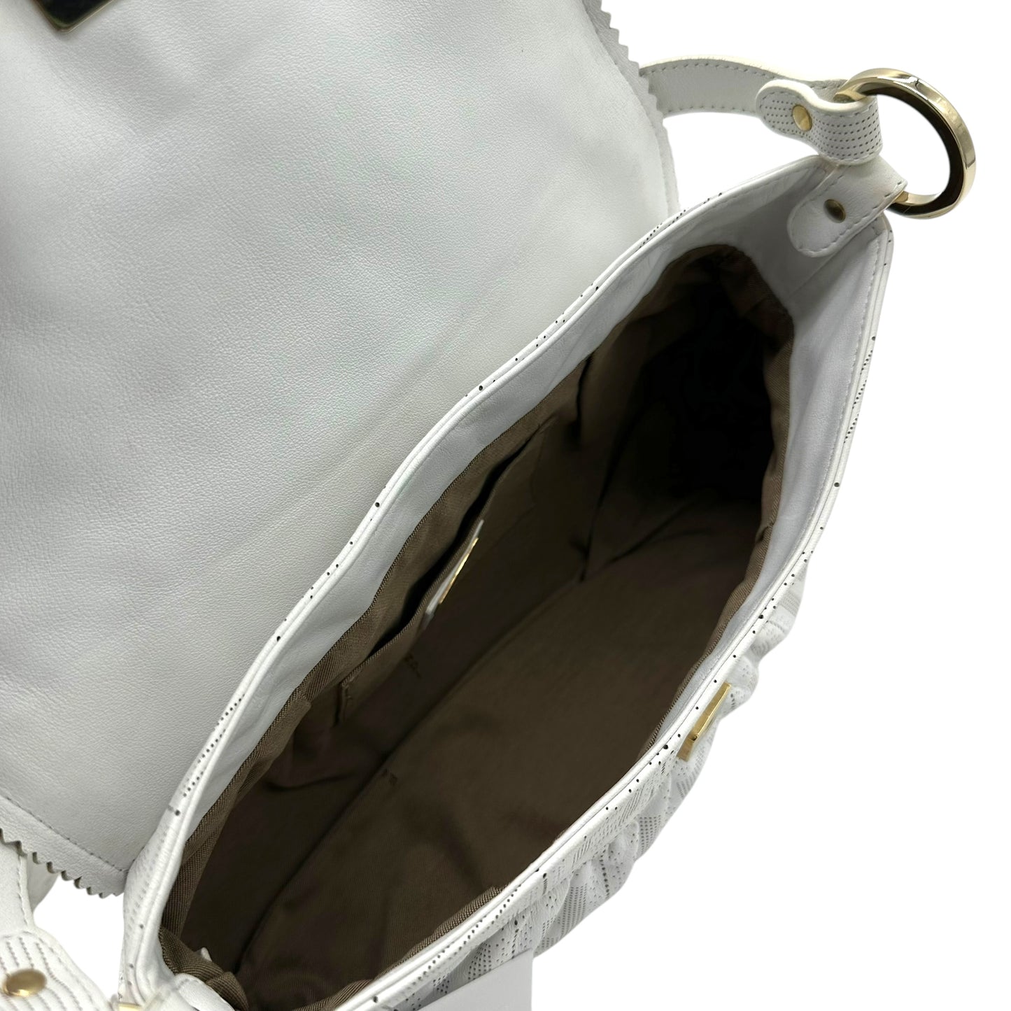 Fendi White Leather Zucca Monogram Embossed Chef Bag NEW - Outfit Repeater