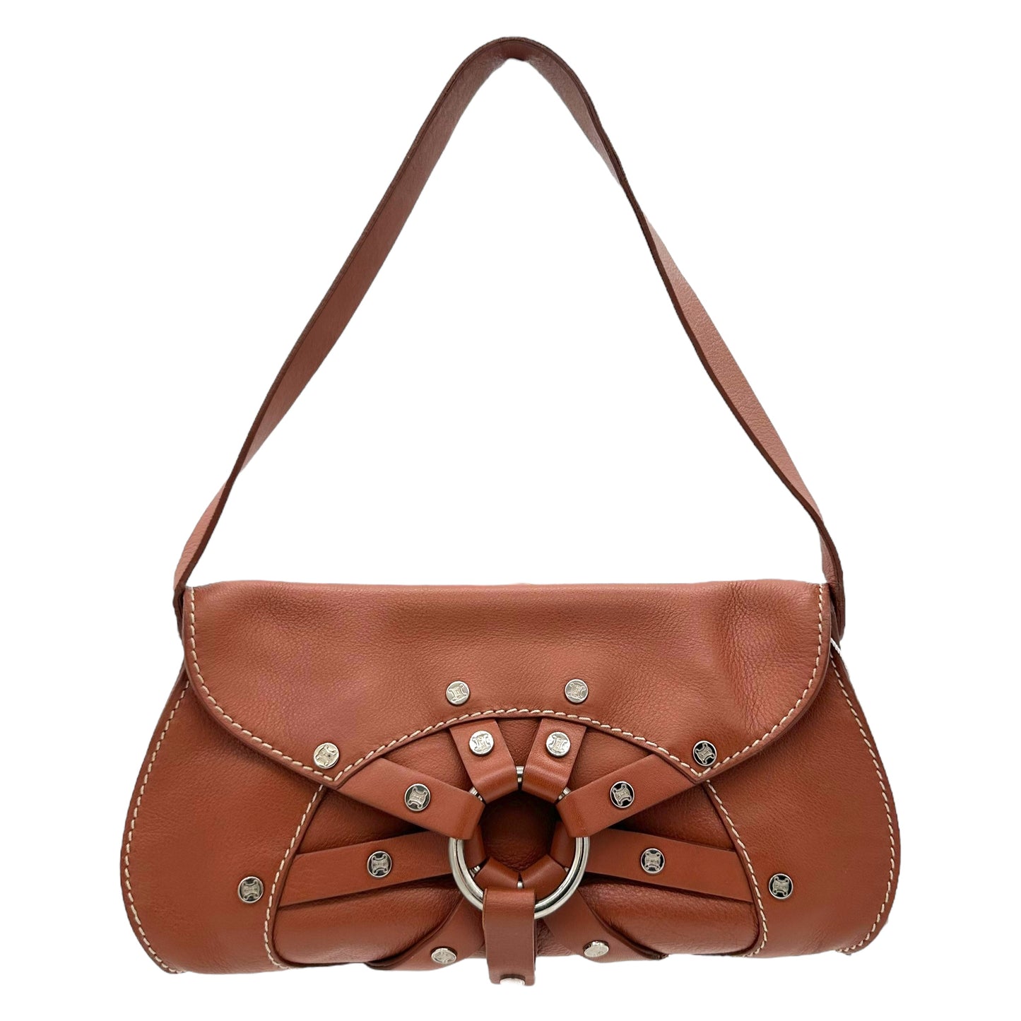 Celine Brown Leather Rivet Logo Shoulder Bag - Outfit Repeater