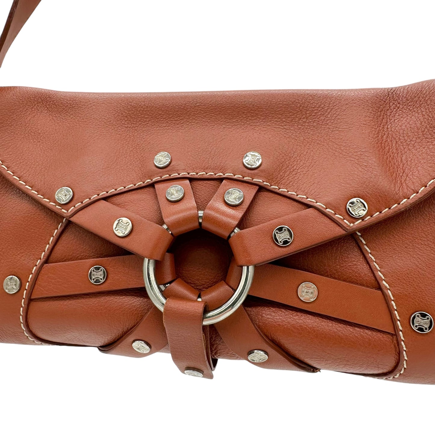 Celine Brown Leather Rivet Logo Shoulder Bag - Outfit Repeater