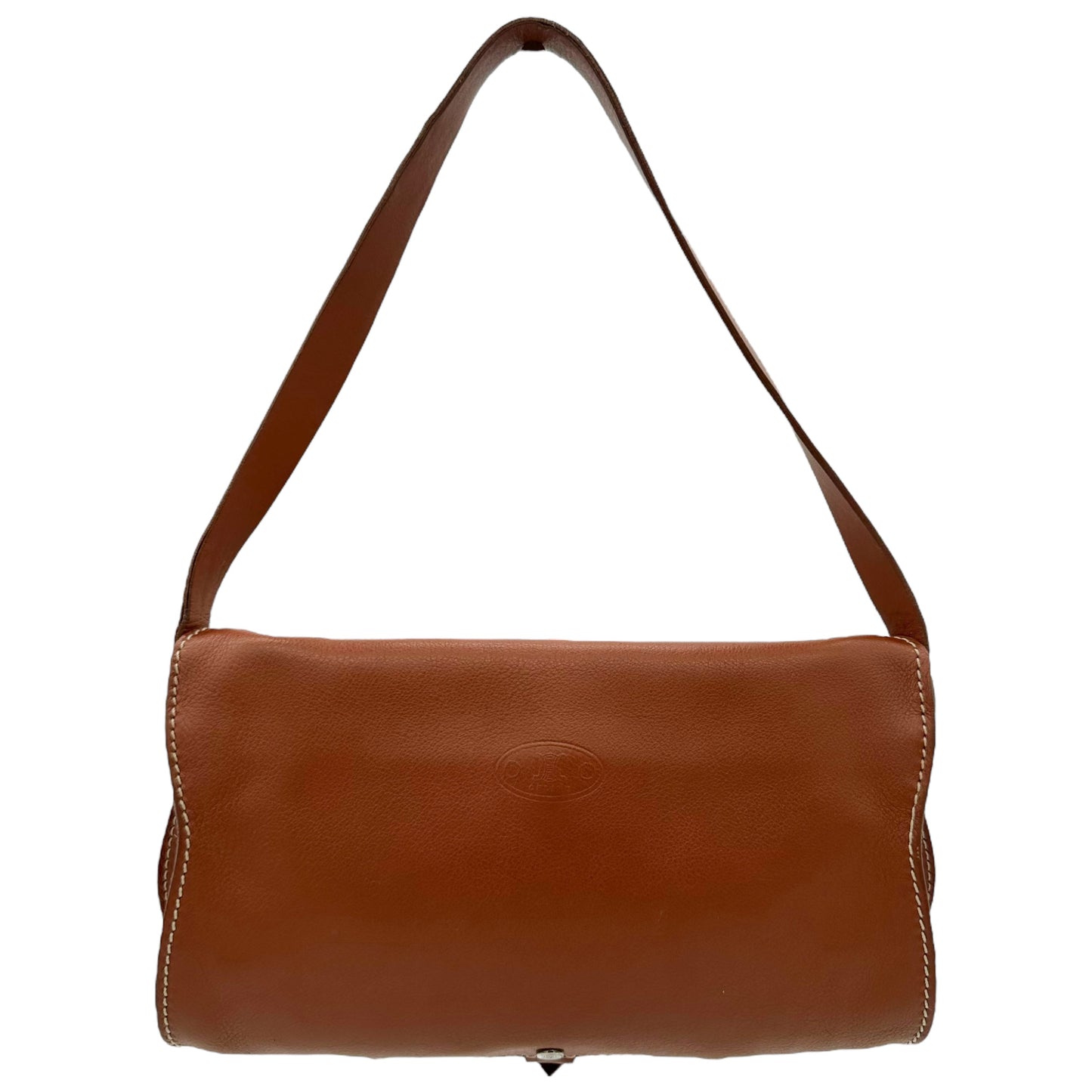 Celine Brown Leather Rivet Logo Shoulder Bag - Outfit Repeater