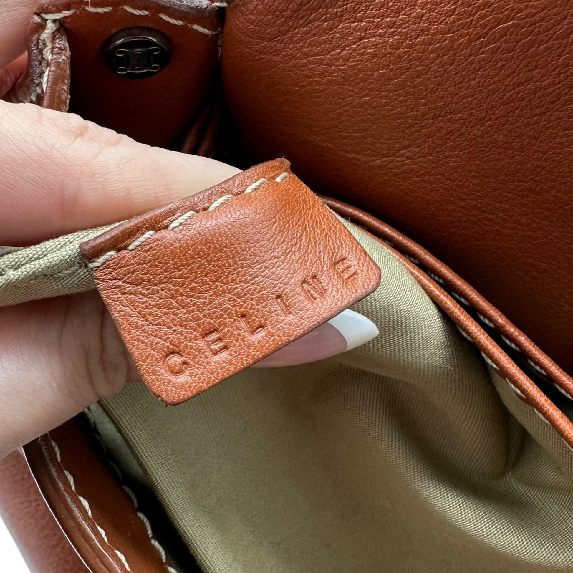 Celine Brown Leather Rivet Logo Shoulder Bag - Outfit Repeater
