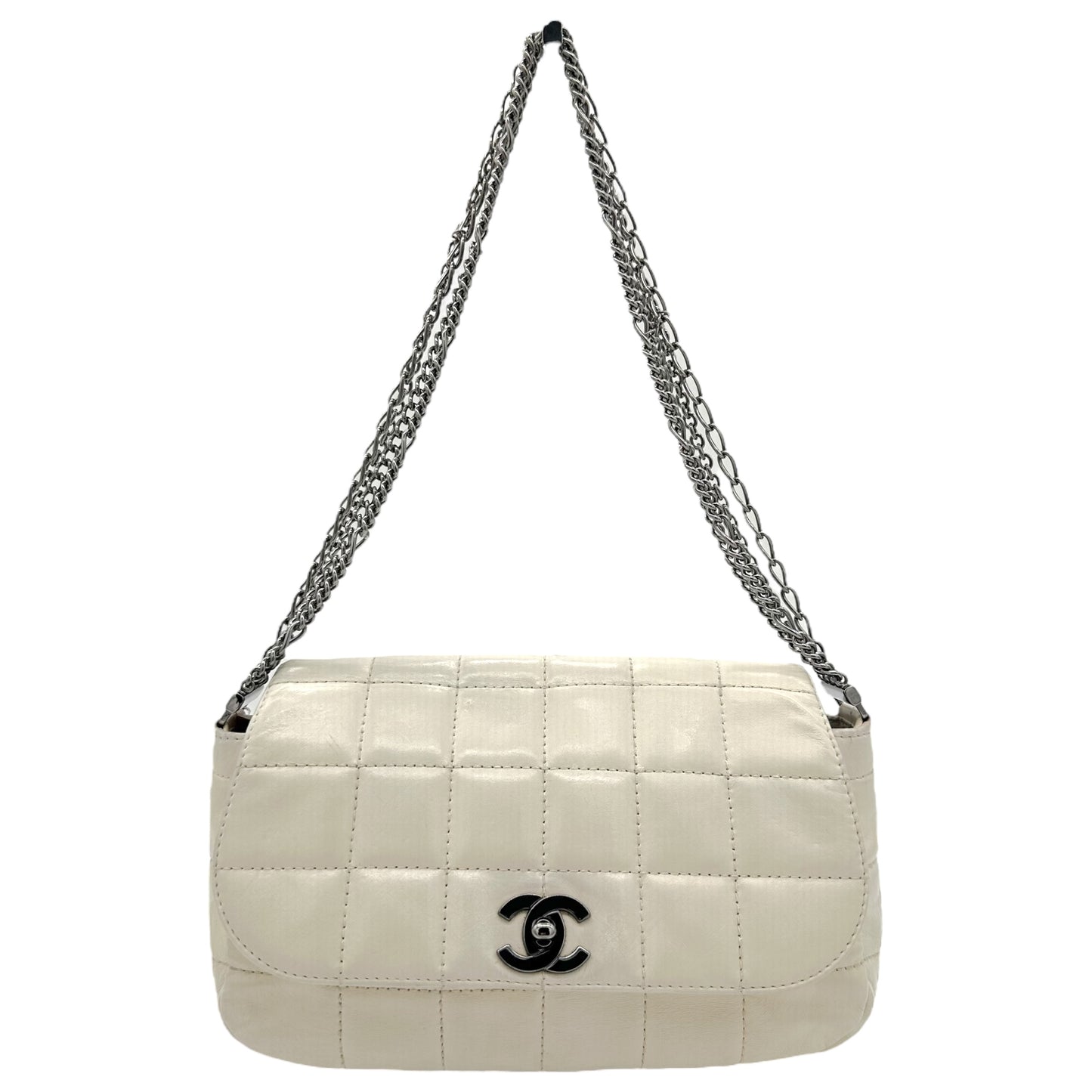 Chanel White Multi-Chian Chocolate Bar Medium Flap Bag