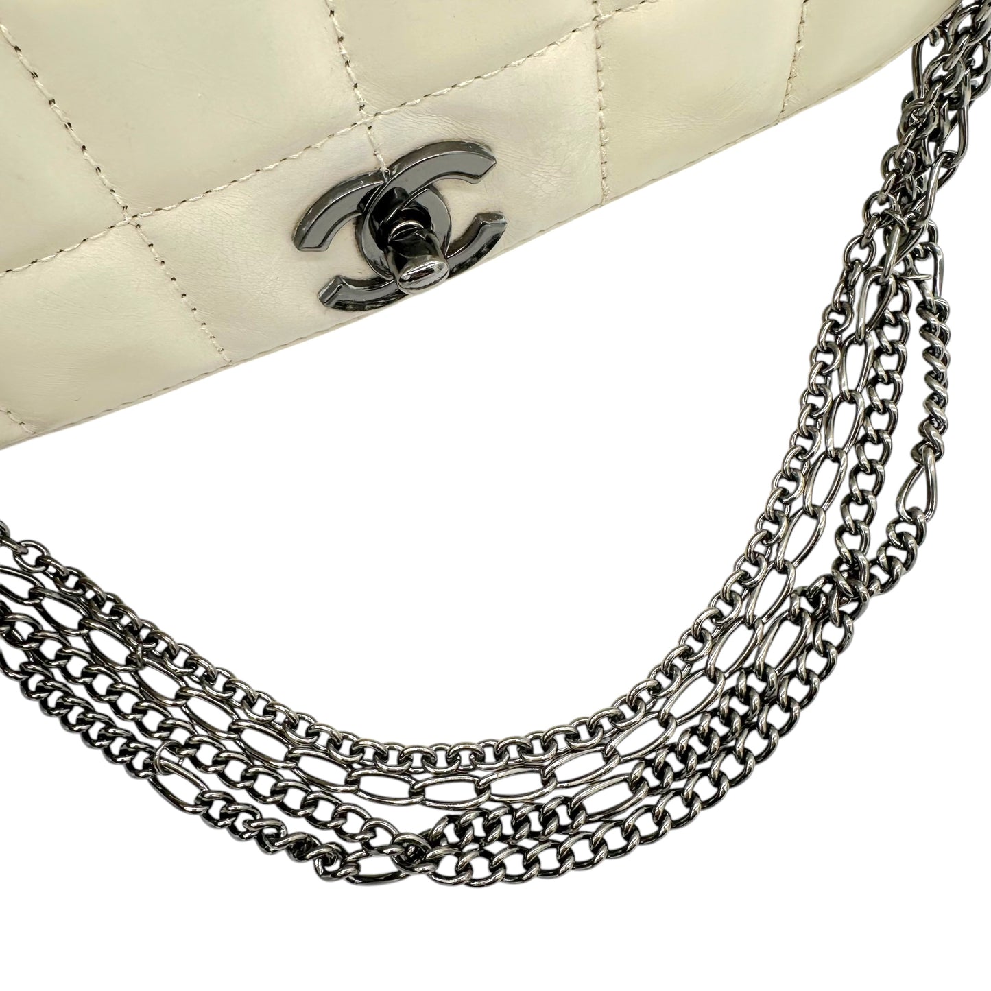 Chanel White Multi-Chian Chocolate Bar Medium Flap Bag