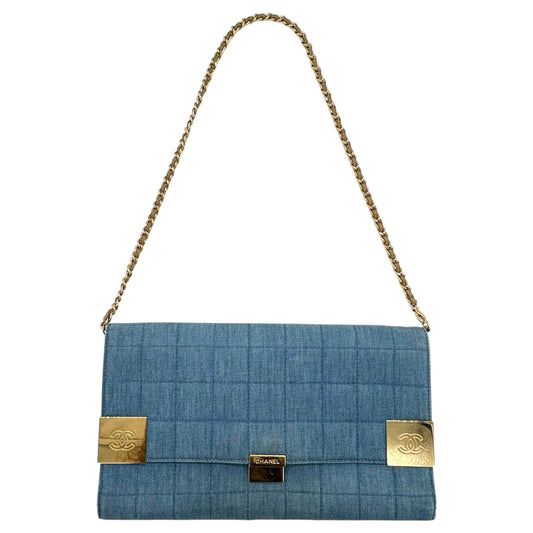 Chanel 2003 Quilted Denim Chocolate Bar Clutch 2-Way Bag