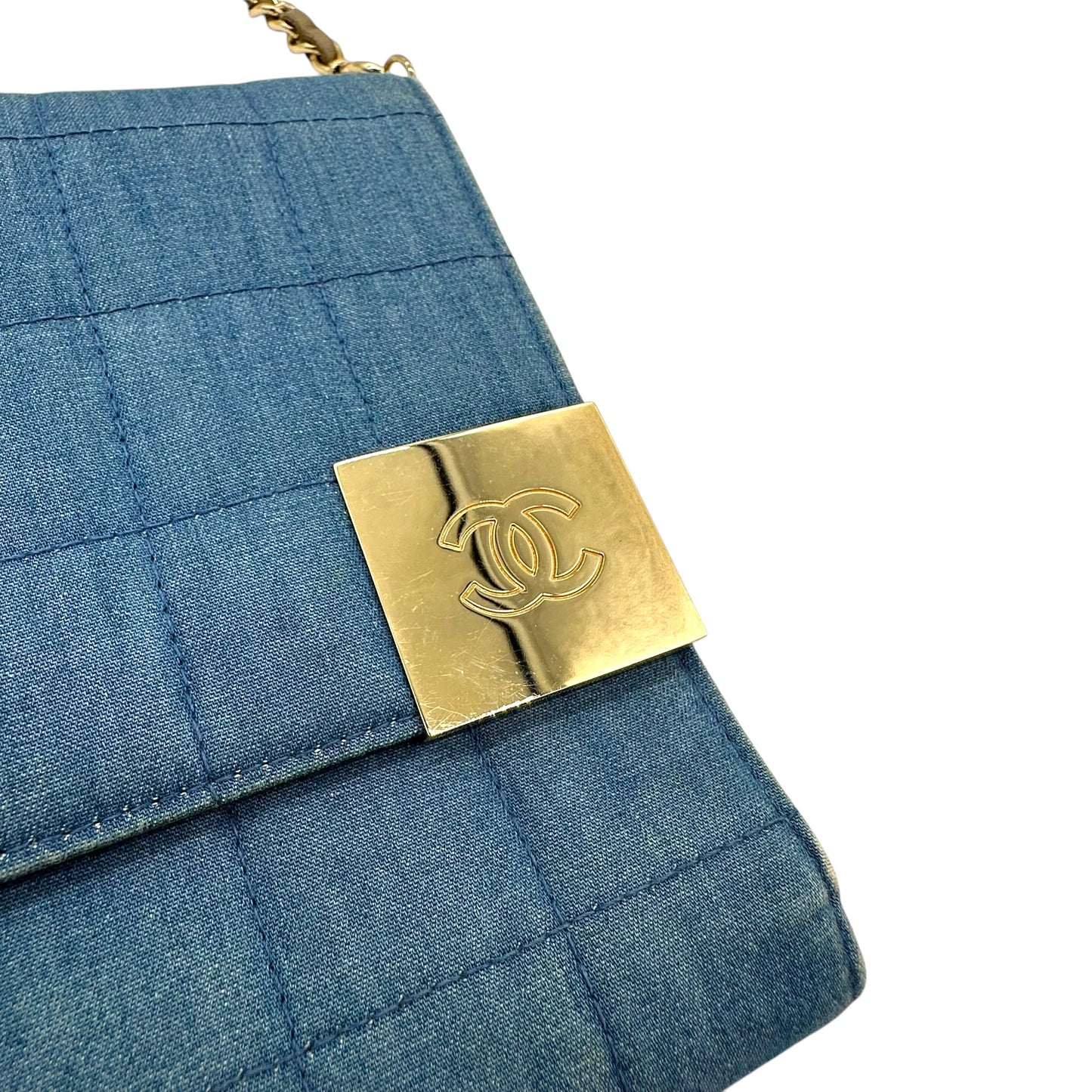 Chanel 2003 Quilted Denim Chocolate Bar Clutch 2-Way Bag