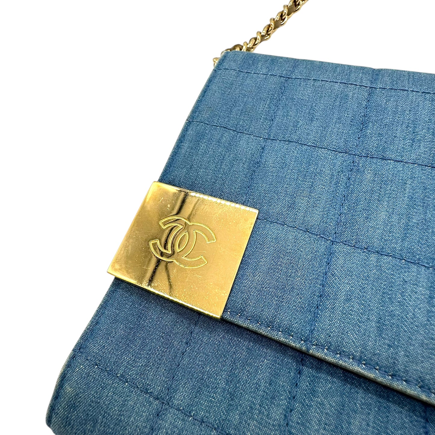 Chanel 2003 Quilted Denim Chocolate Bar Clutch 2-Way Bag