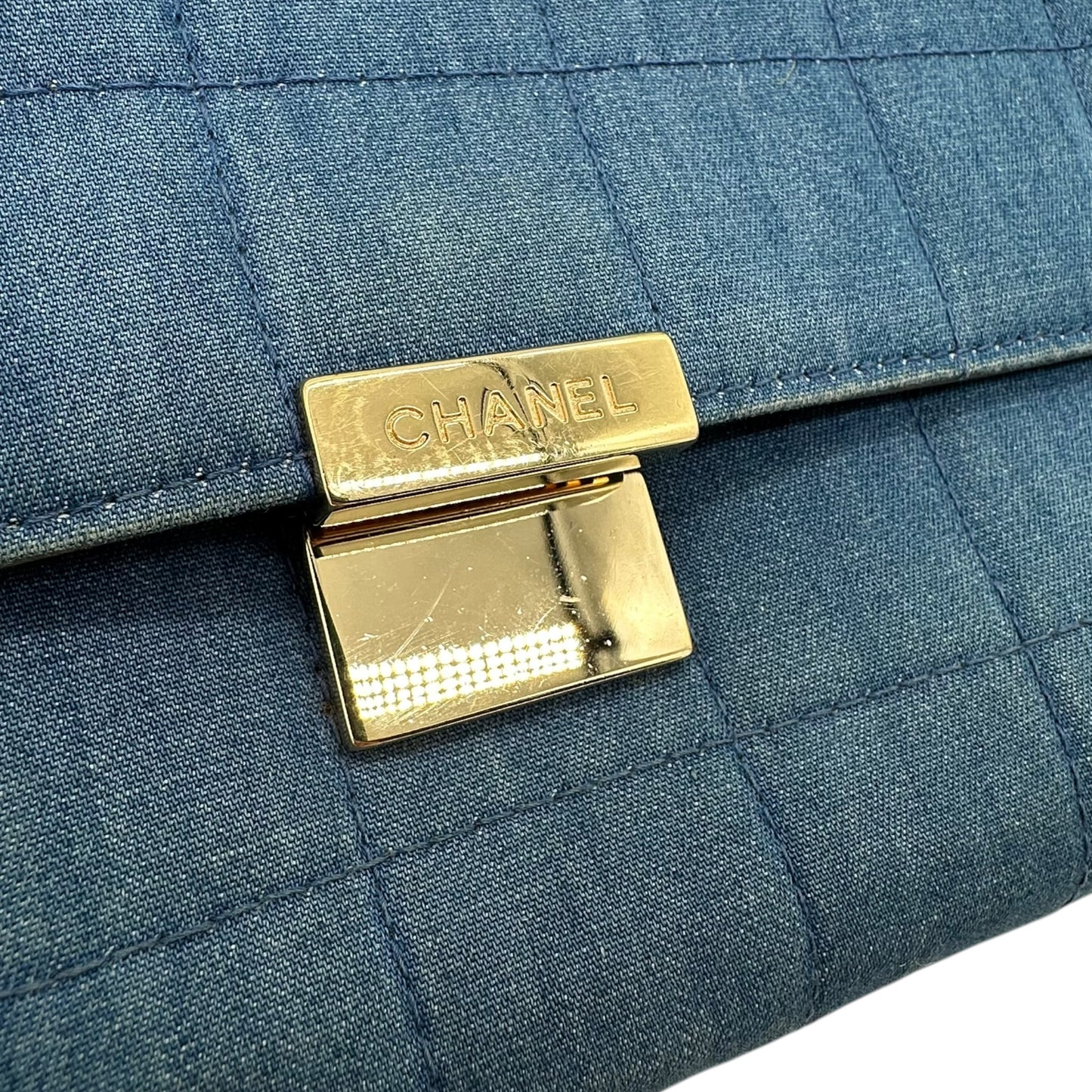 Chanel 2003 Quilted Denim Chocolate Bar Clutch 2-Way Bag