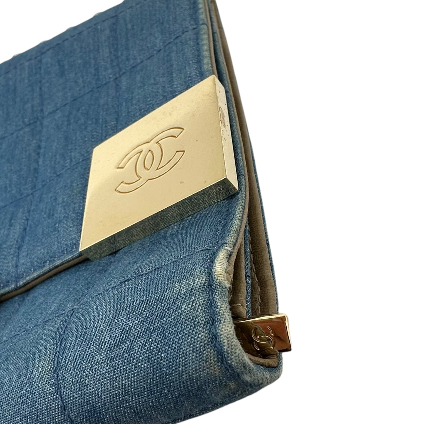 Chanel 2003 Quilted Denim Chocolate Bar Clutch 2-Way Bag