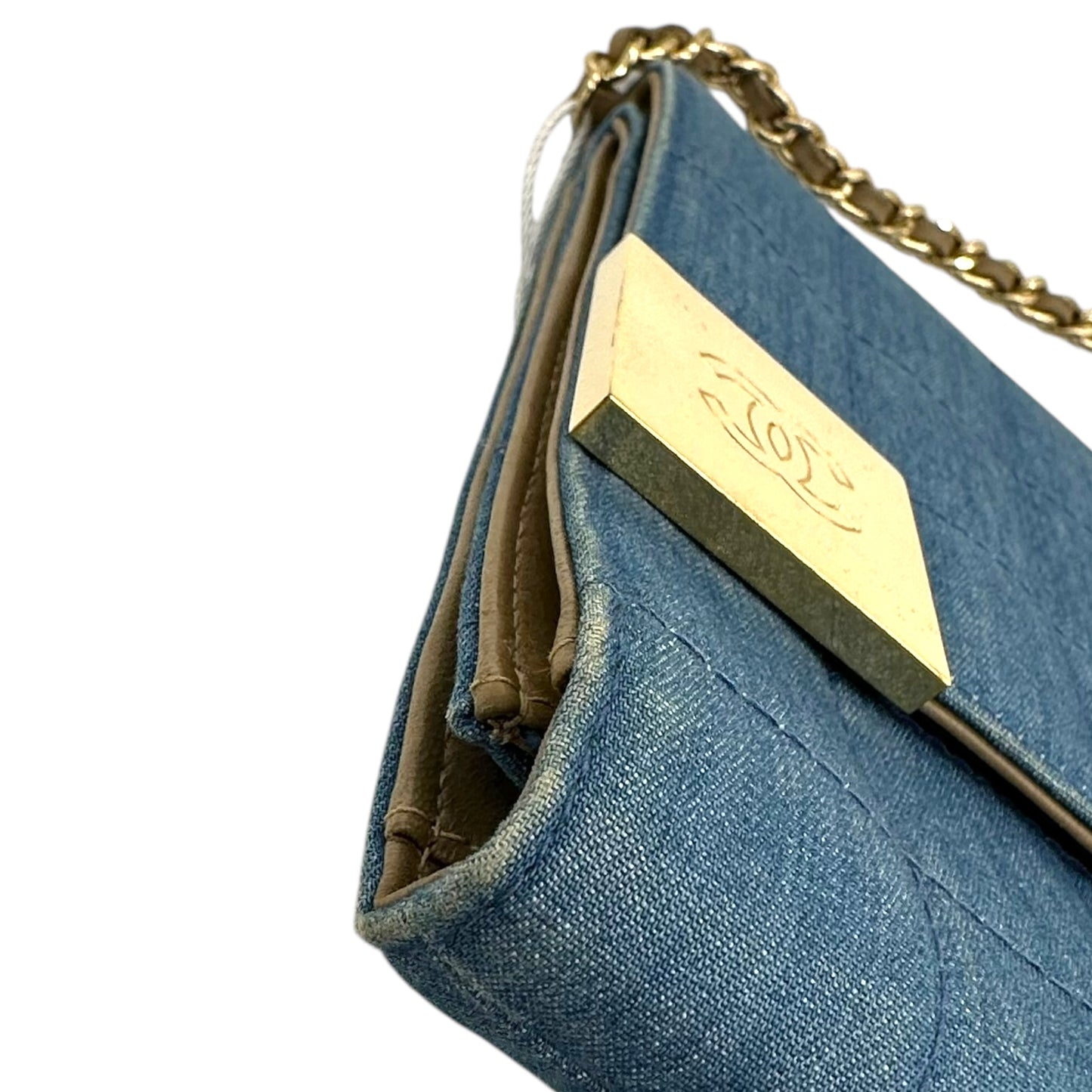 Chanel 2003 Quilted Denim Chocolate Bar Clutch 2-Way Bag