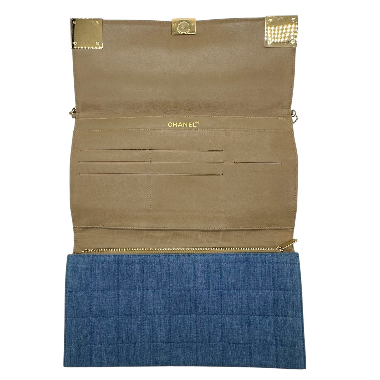 Chanel 2003 Quilted Denim Chocolate Bar Clutch 2-Way Bag