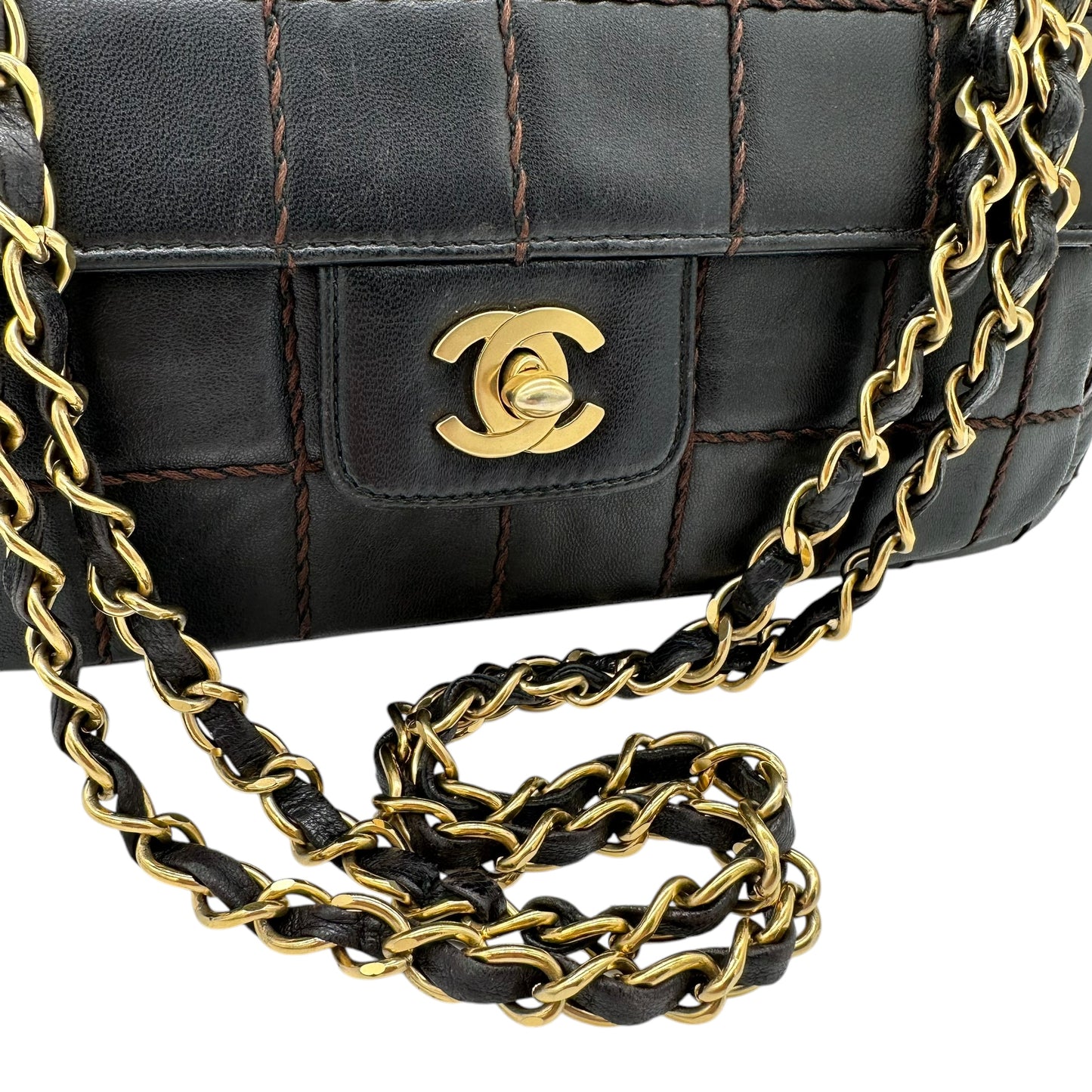 Chanel Black & Brown Chocolate Bar Quilted Medium Flap Bag - Outfit Repeater