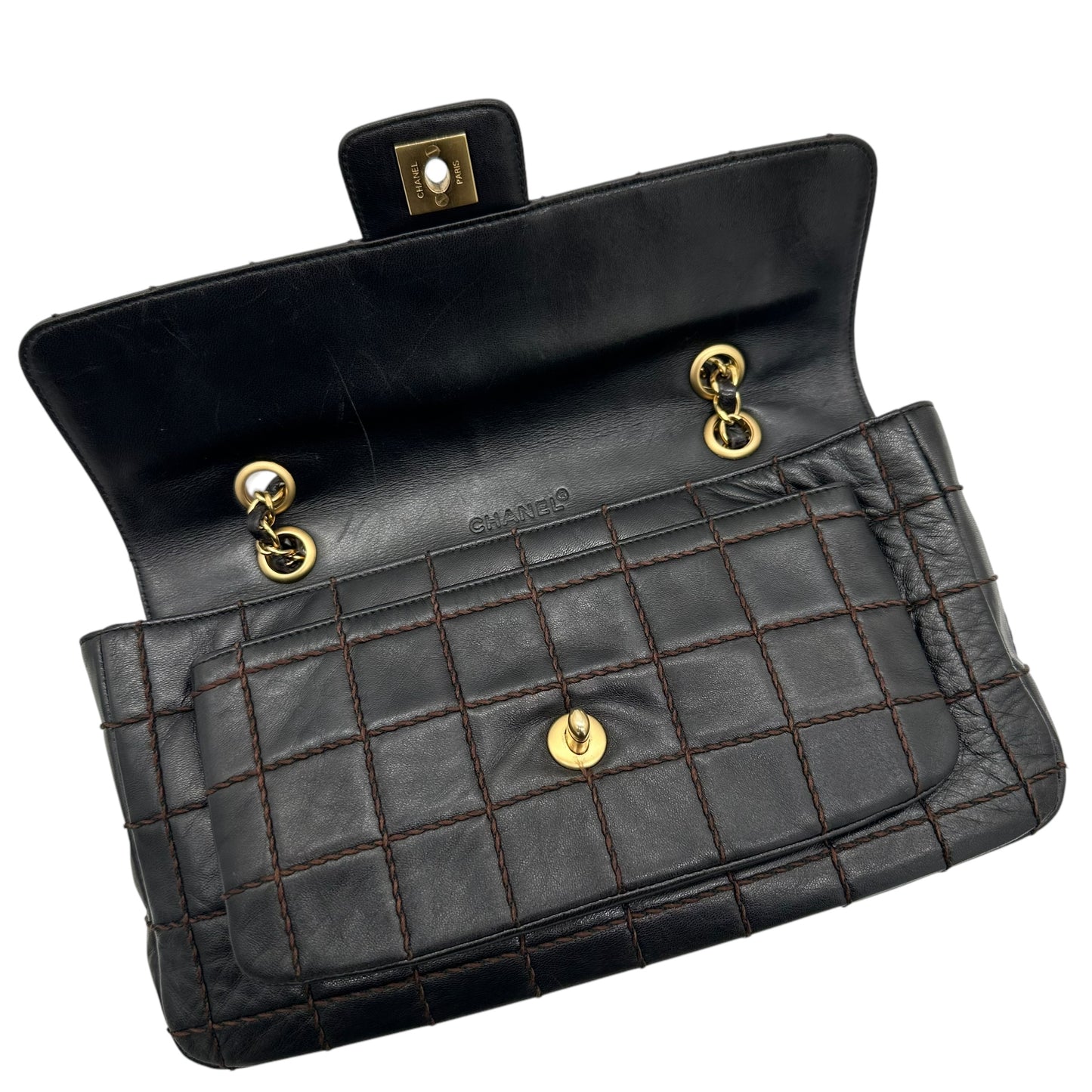 Chanel Black & Brown Chocolate Bar Quilted Medium Flap Bag - Outfit Repeater