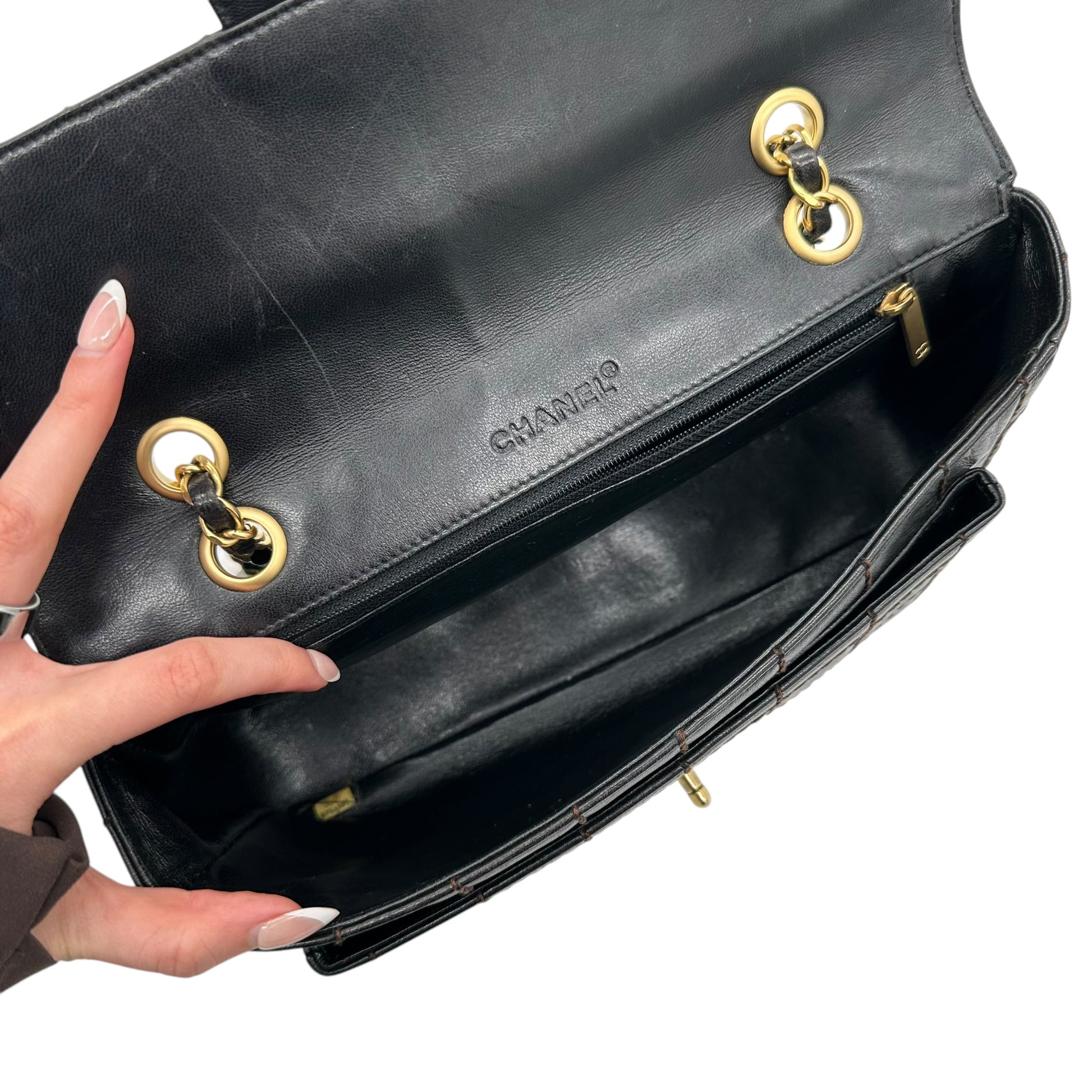 Chanel Black & Brown Chocolate Bar Quilted Medium Flap Bag - Outfit Repeater