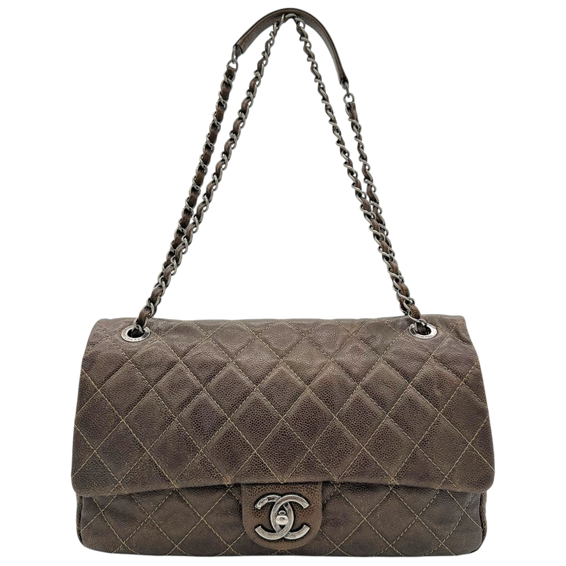 Chanel Brown Caviar Leather Quilted Large Flap Bag - Outfit Repeater