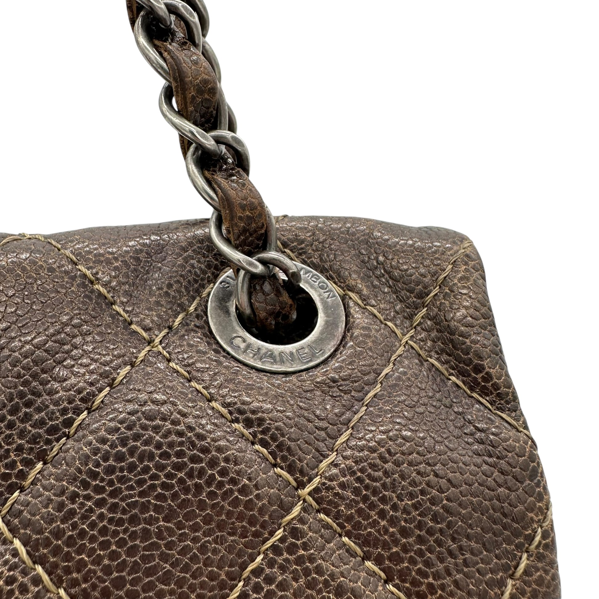 Chanel Brown Caviar Leather Quilted Large Flap Bag - Outfit Repeater