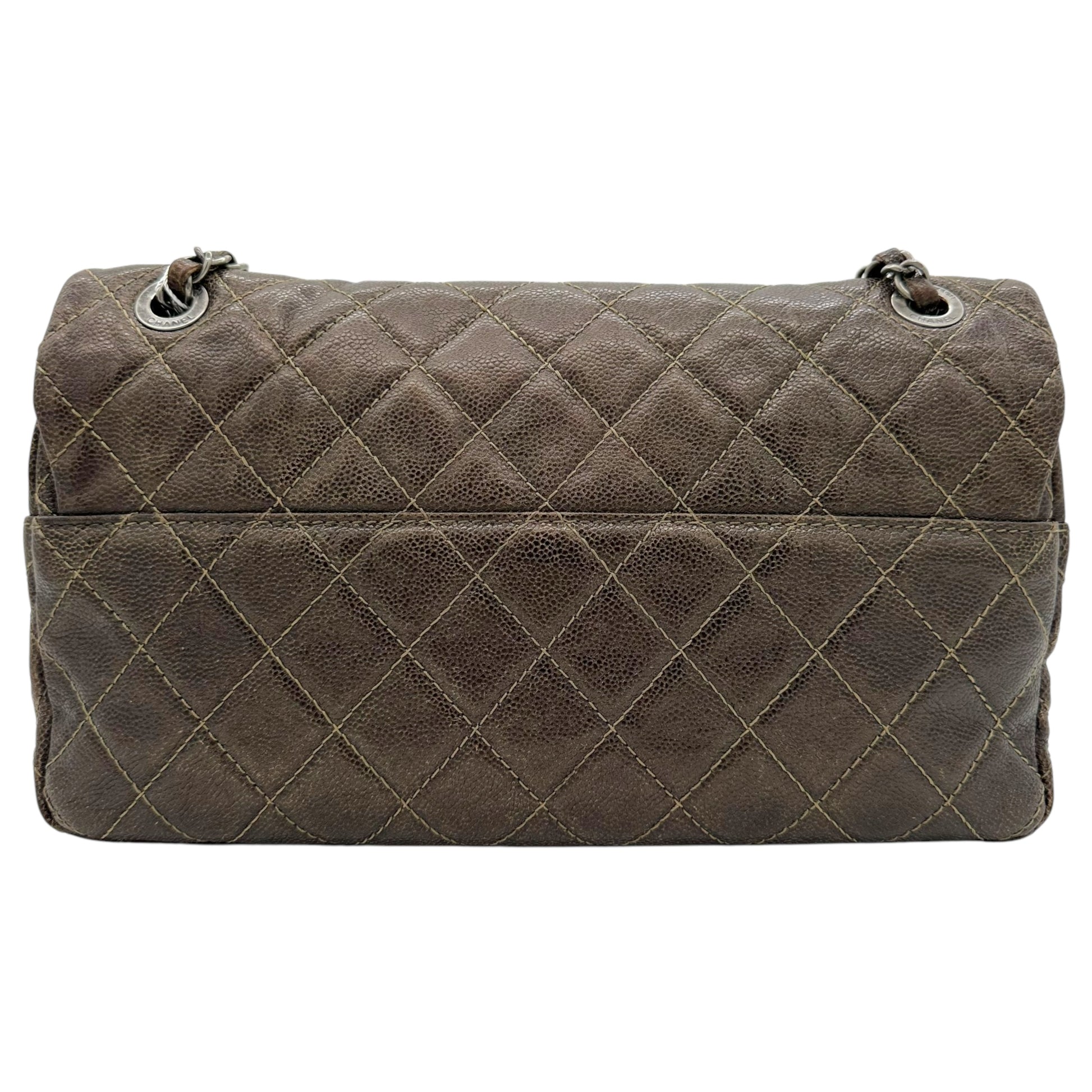 Chanel Brown Caviar Leather Quilted Large Flap Bag - Outfit Repeater