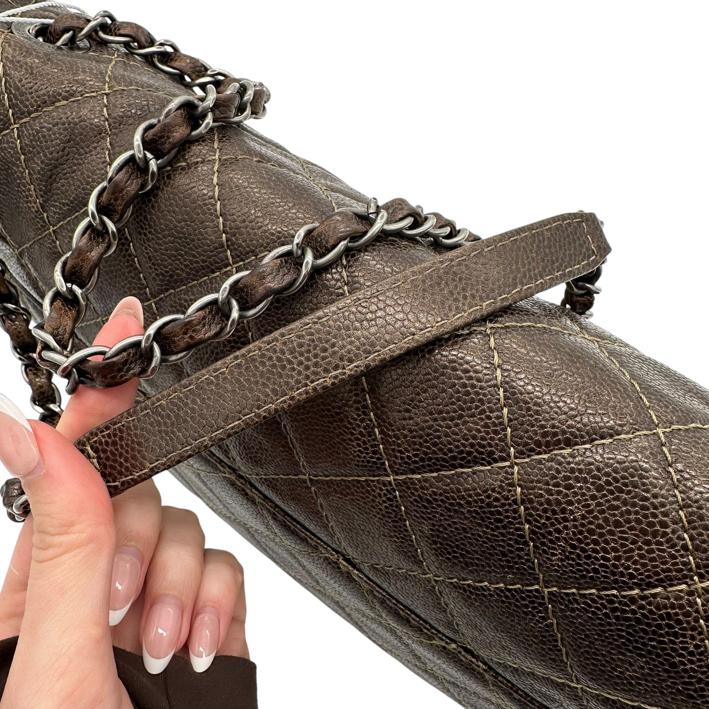 Chanel Brown Caviar Leather Quilted Large Flap Bag - Outfit Repeater