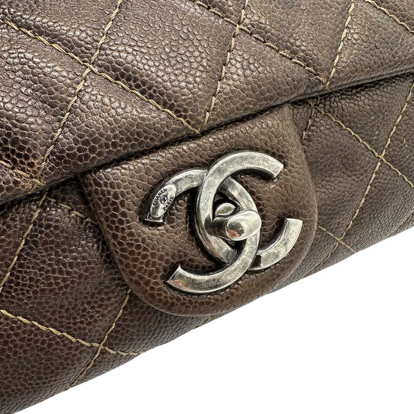 Chanel Brown Caviar Leather Quilted Large Flap Bag - Outfit Repeater