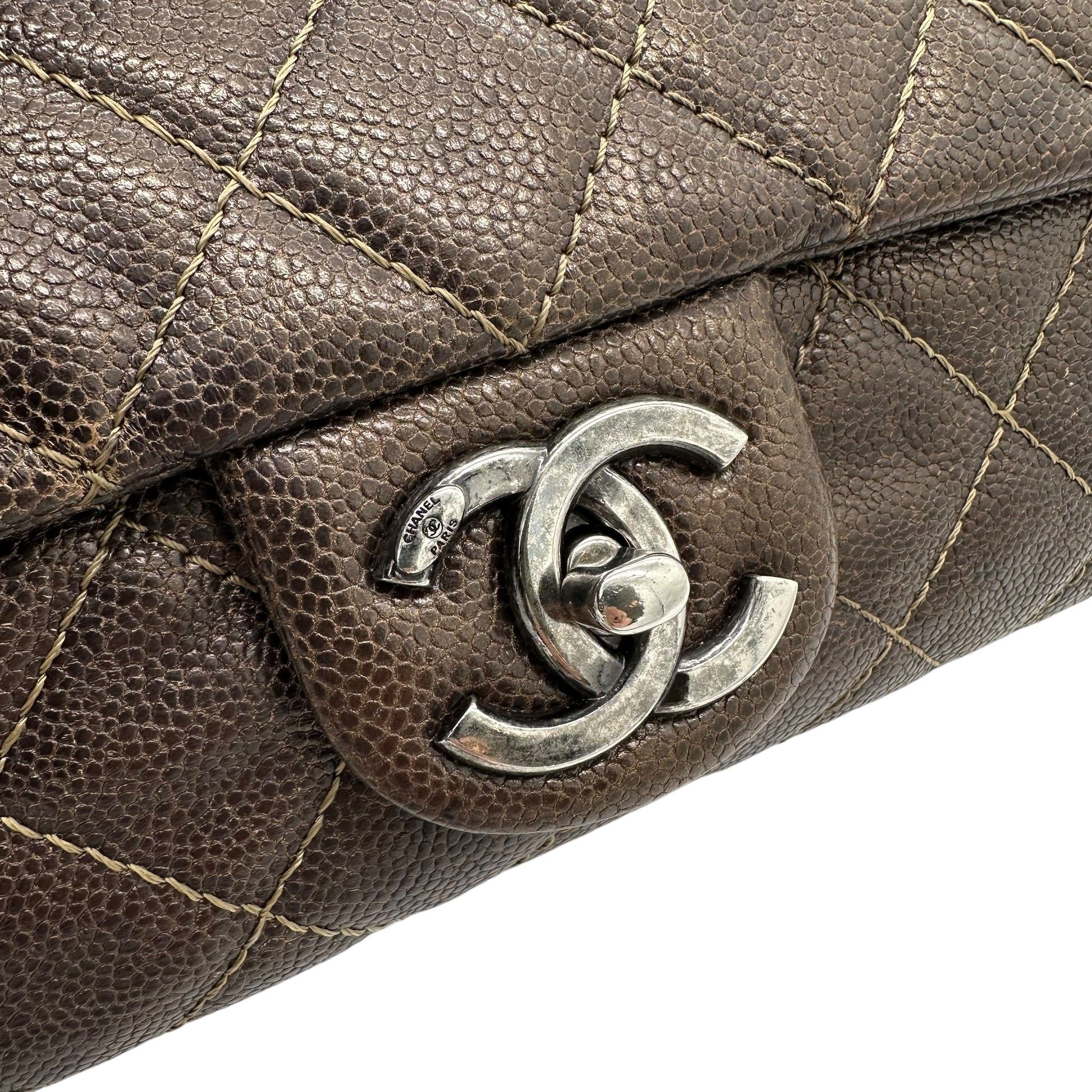 Chanel Brown Caviar Leather Quilted Large Flap Bag - Outfit Repeater