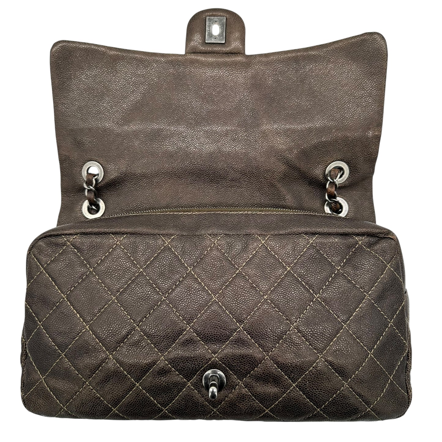 Chanel Brown Caviar Leather Quilted Large Flap Bag - Outfit Repeater