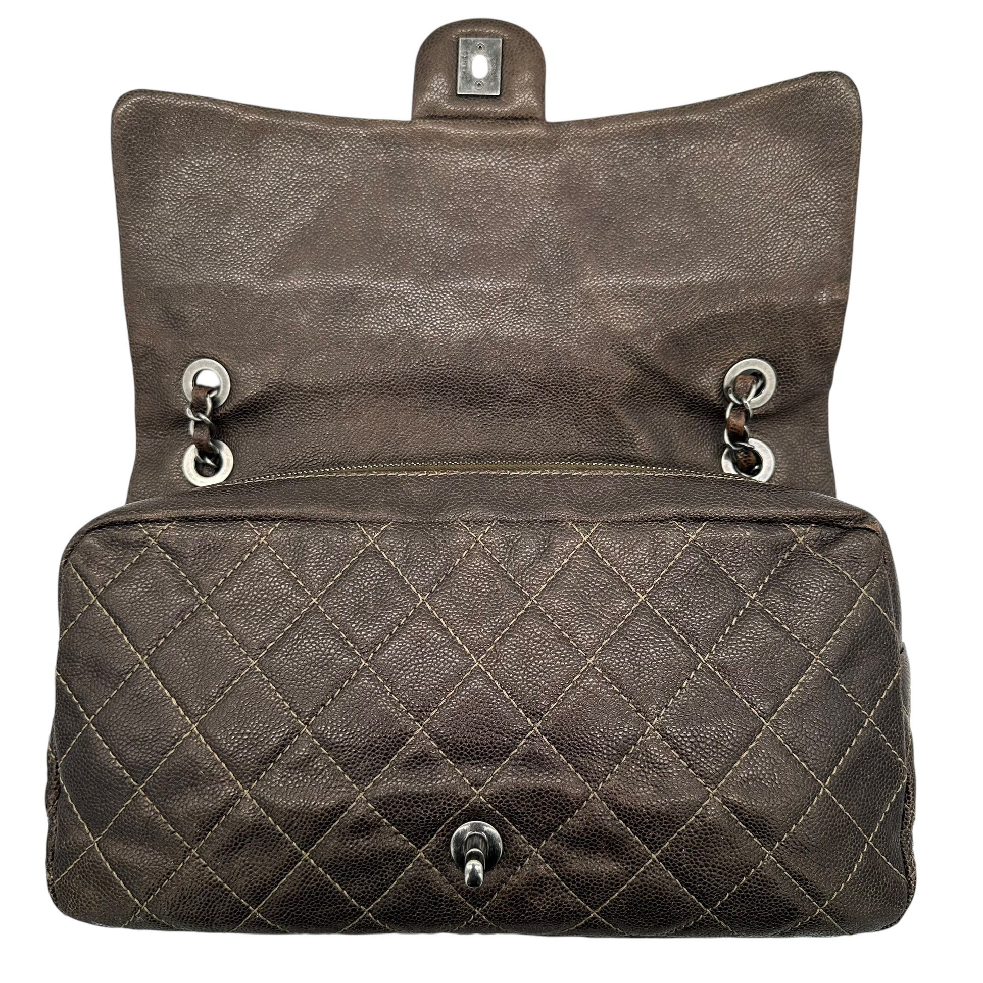 Chanel Brown Caviar Leather Quilted Large Flap Bag - Outfit Repeater