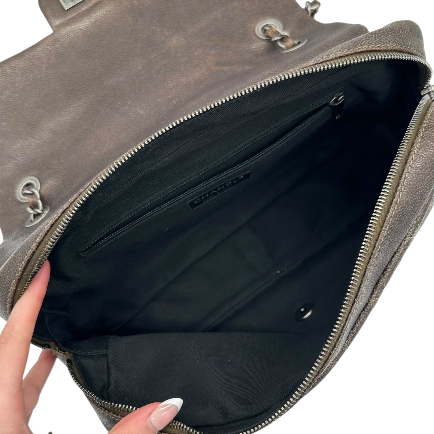 Chanel Brown Caviar Leather Quilted Large Flap Bag - Outfit Repeater