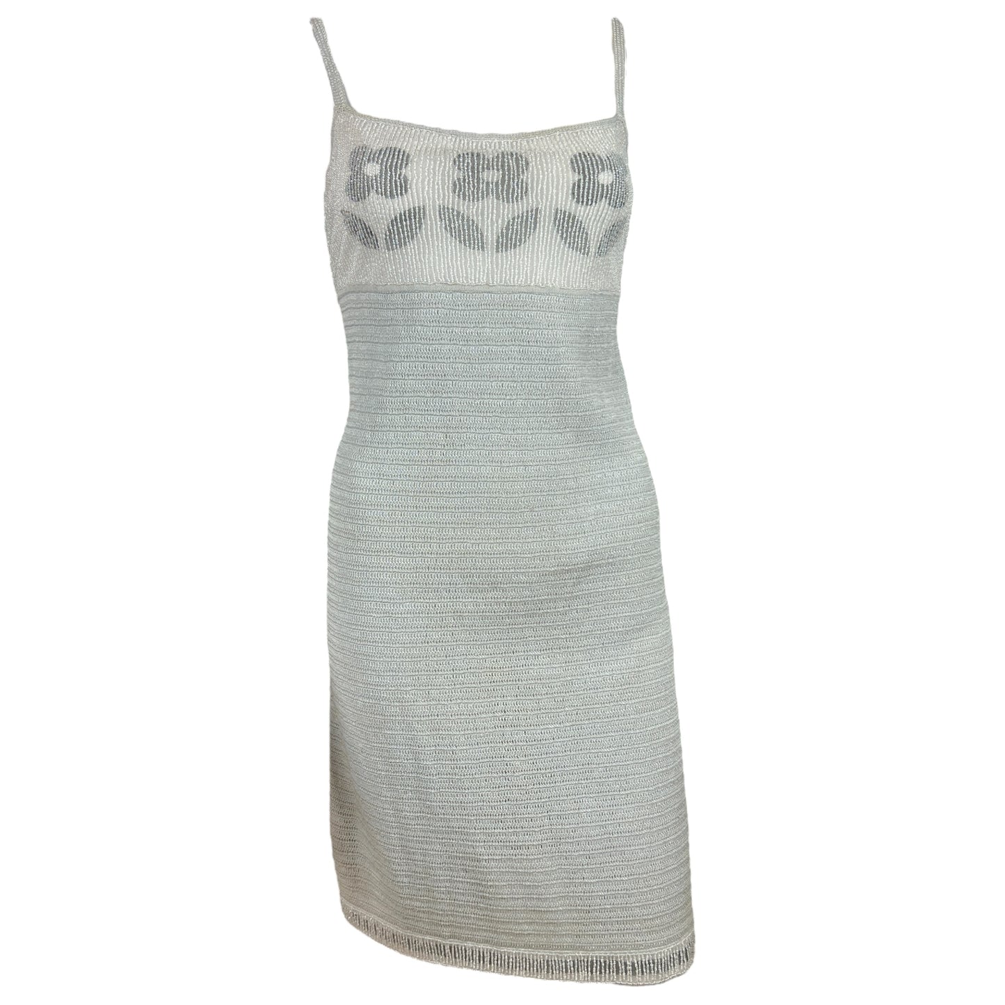 Moschino Cheap & Chic Gray Beaded Floral Knit Mini Dress