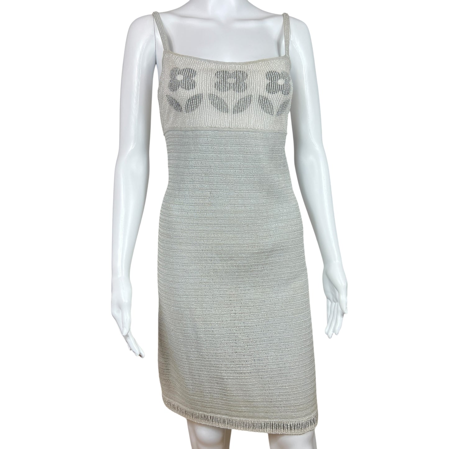 Moschino Cheap & Chic Gray Beaded Floral Knit Mini Dress