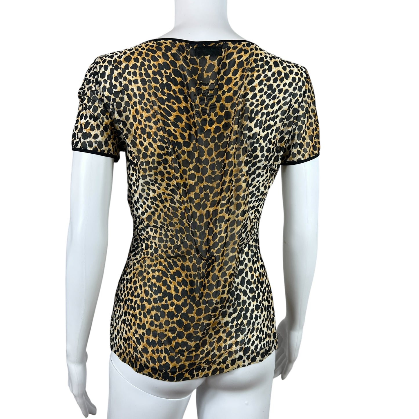 Dolce & Gabbana Leopard Print Semi Sheer Mesh T-Shirt