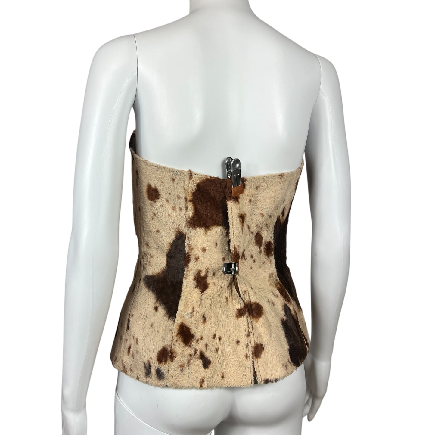 Plein Sud Jeans Faux Fur Cowhide Print Corset Top