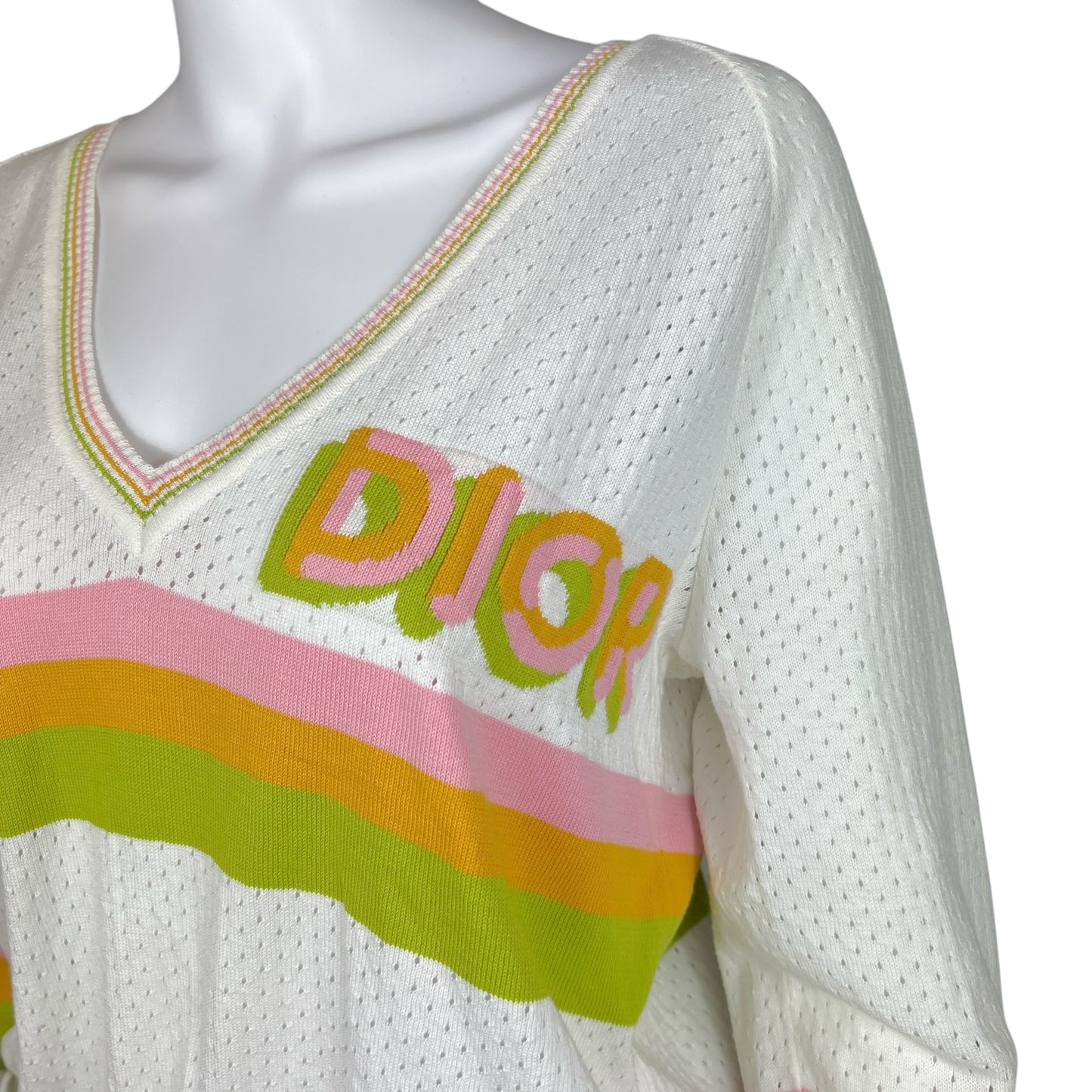 Christian Dior S/S 2004 White Striped Logo Sweater