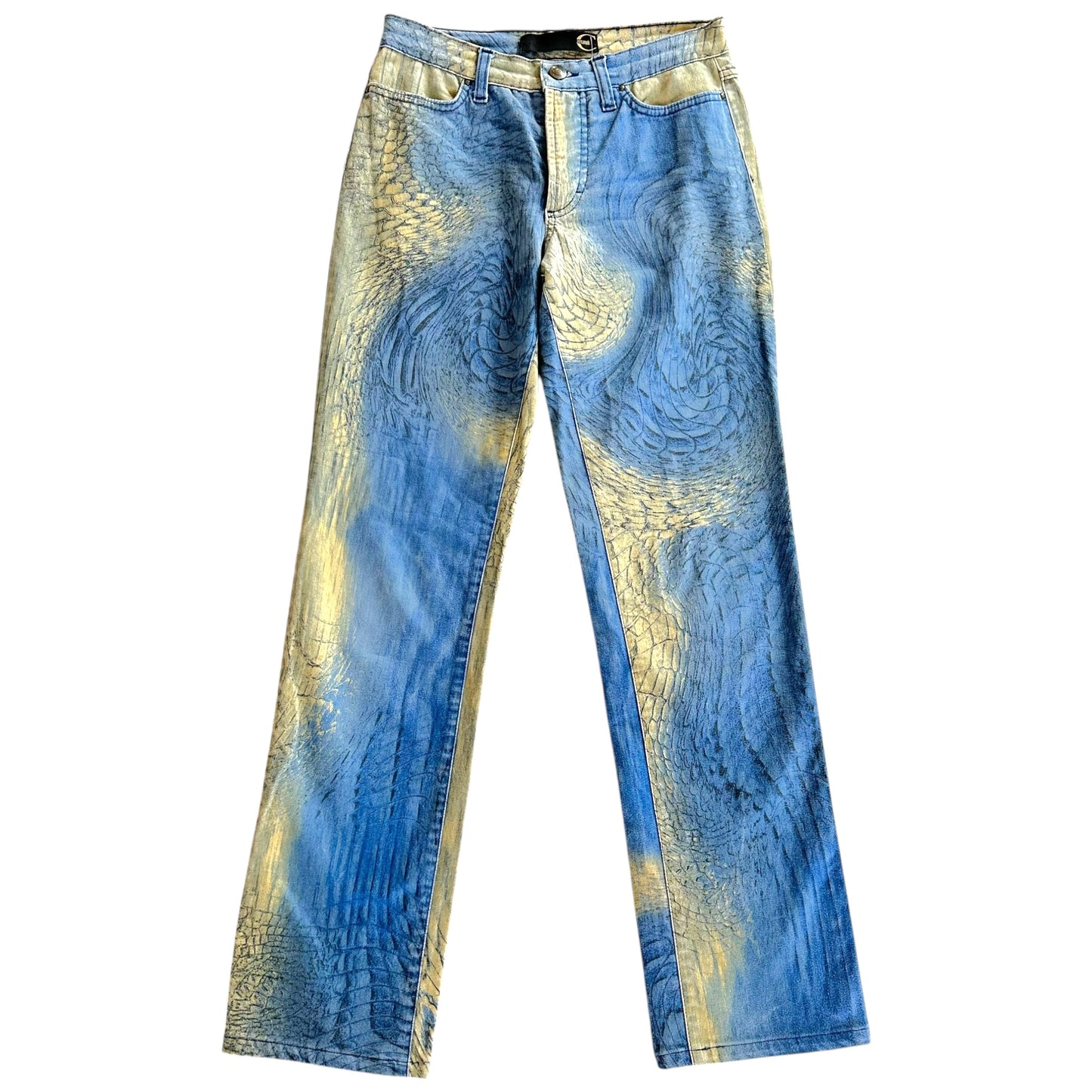 Just Cavalli Roberto Cavalli Blue & Yellow Scale Printed Jeans - Outfit Repeater