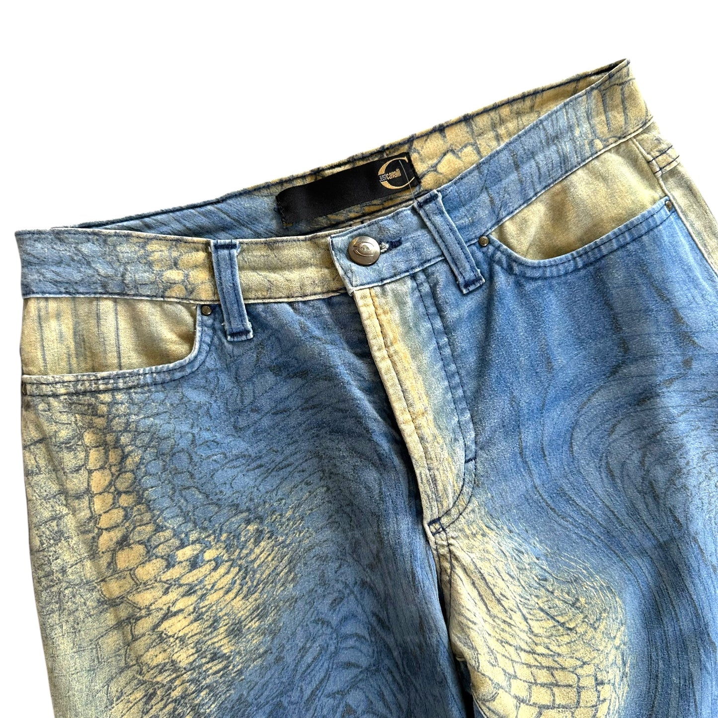 Just Cavalli Roberto Cavalli Blue & Yellow Scale Printed Jeans - Outfit Repeater