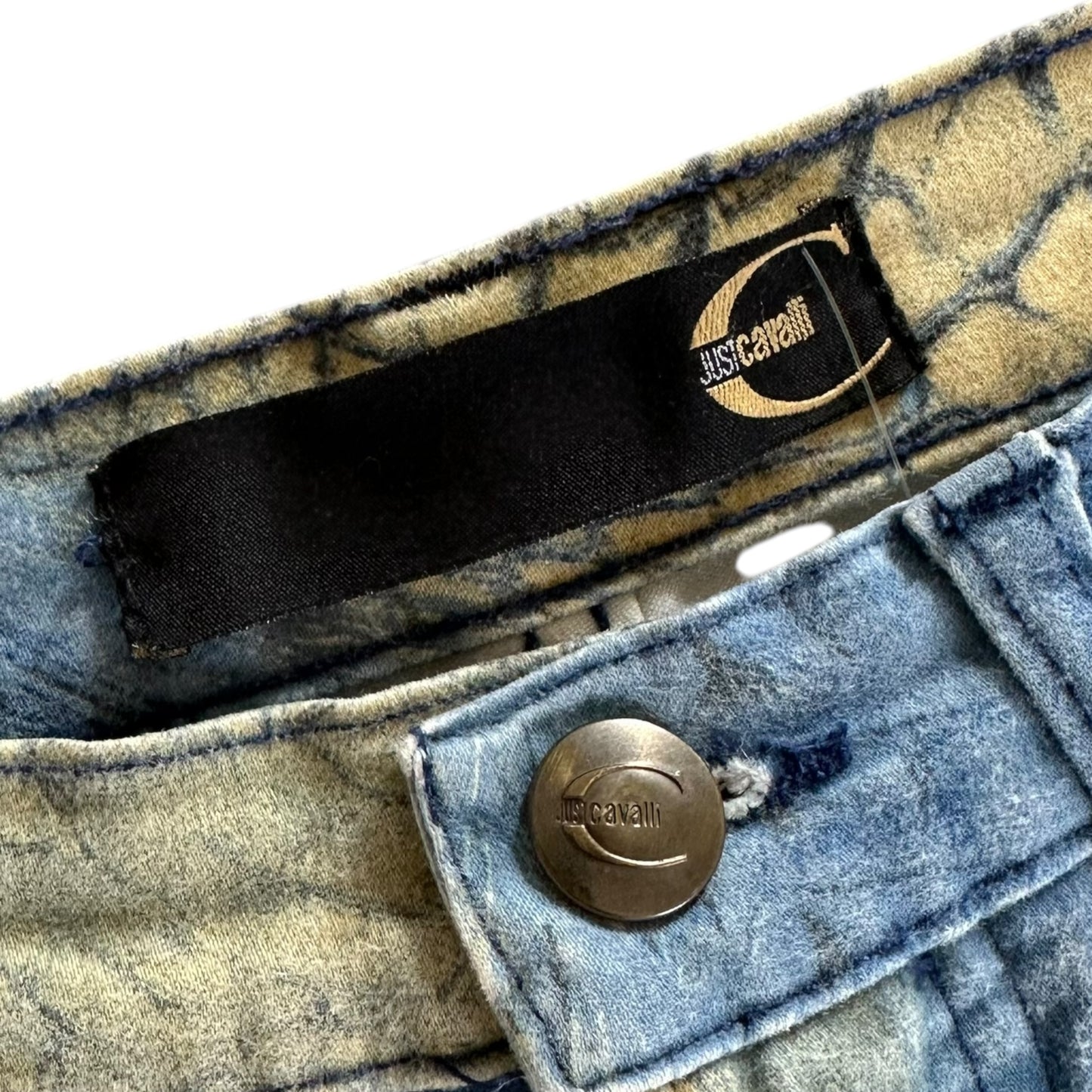 Just Cavalli Roberto Cavalli Blue & Yellow Scale Printed Jeans - Outfit Repeater