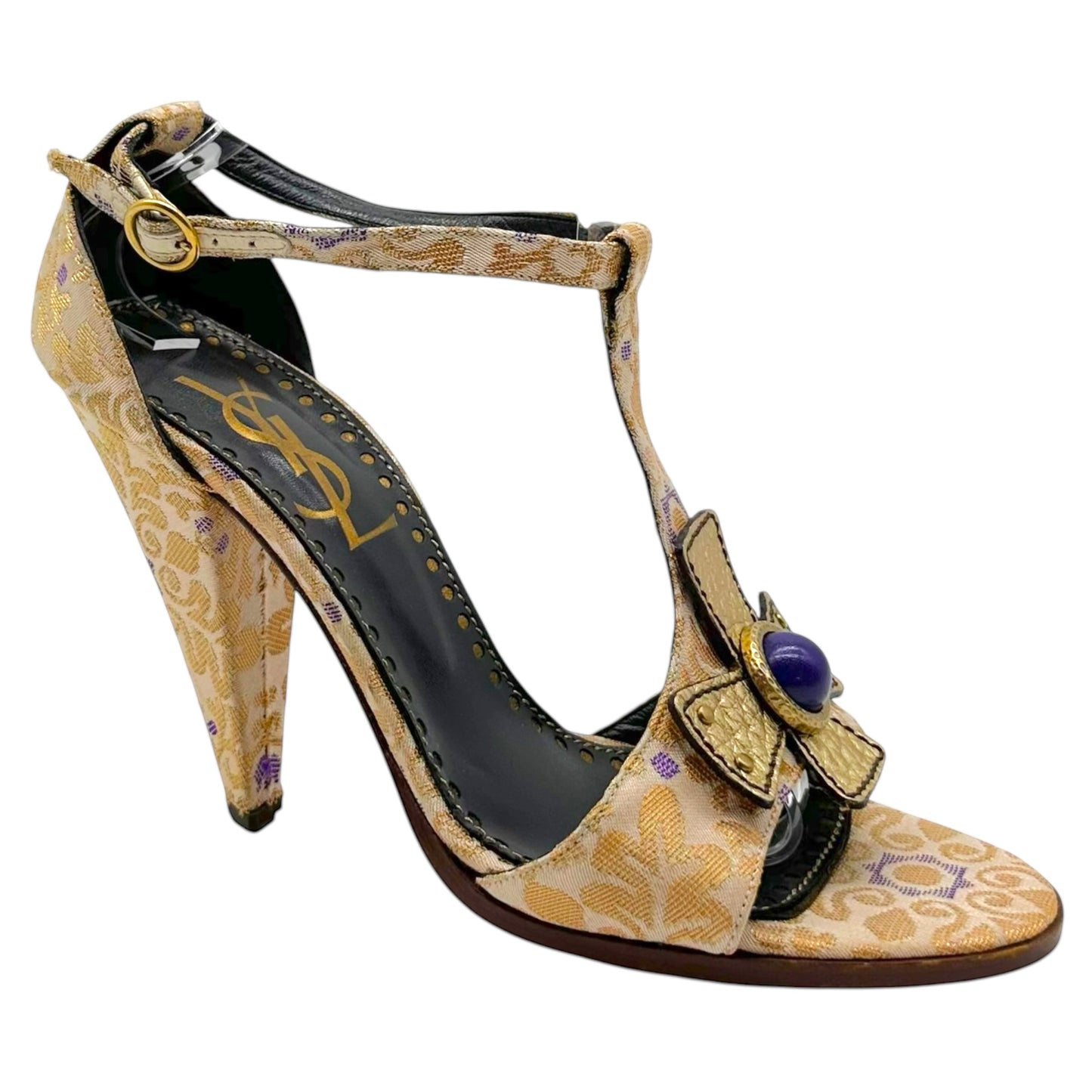 Yves Saint Laurent by Tom Ford Metallic Gold Damask & Purple Cross Heels