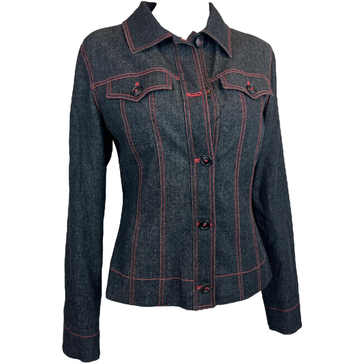 Dolce & Gabbana Wool Blend 'Denim Look' Jean Jacket with Hot Pink / Red Contrast Stitching - Outfit Repeater