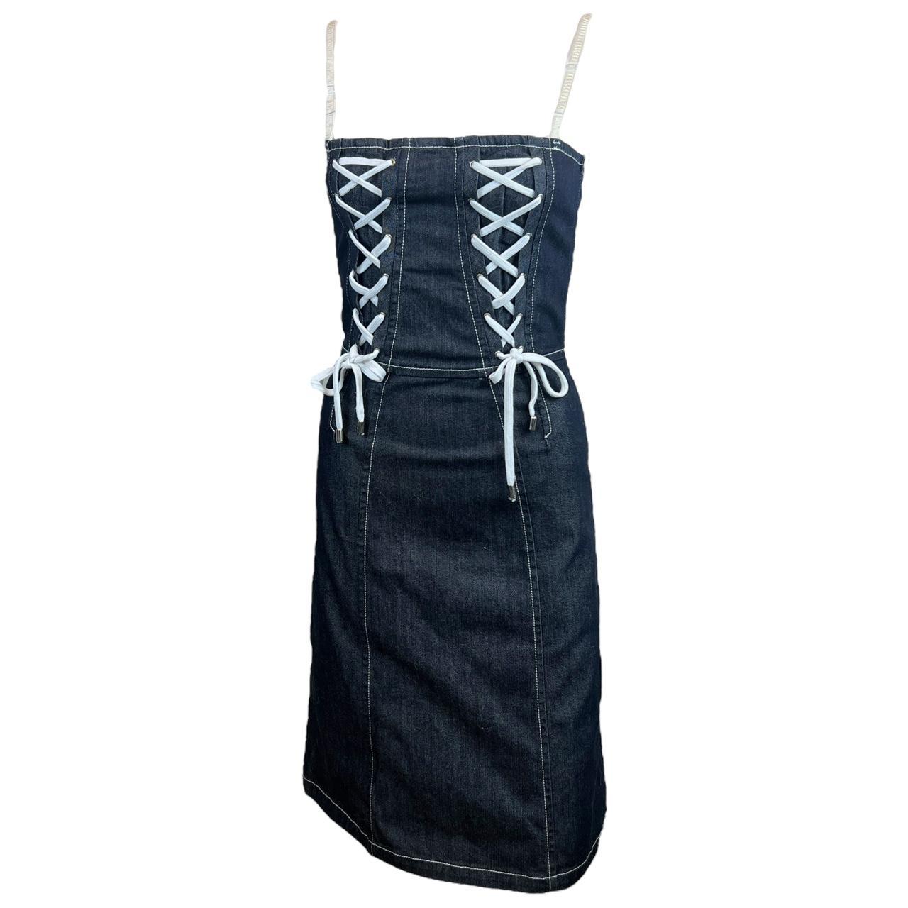 Dolce & Gabbana Dark Denim Lace Up Midi Dress
