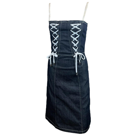 Dolce & Gabbana Dark Denim Lace Up Midi Dress
