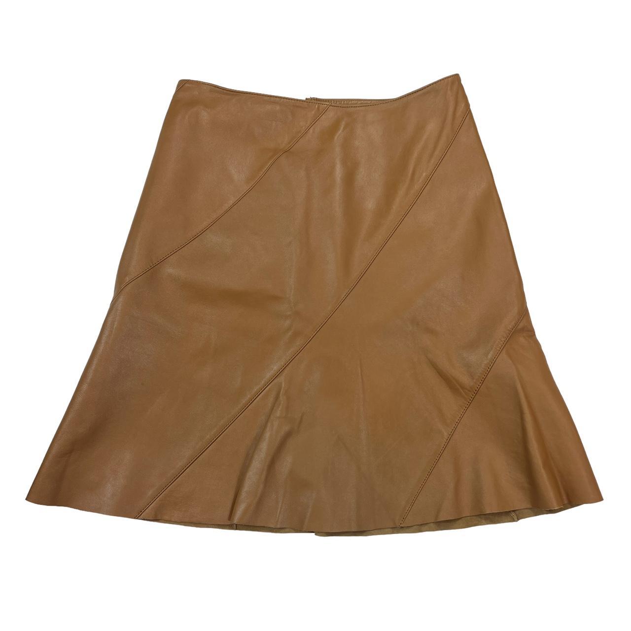 Burberry Blue Label Seamed Tan Leather Midi Skirt - Outfit Repeater
