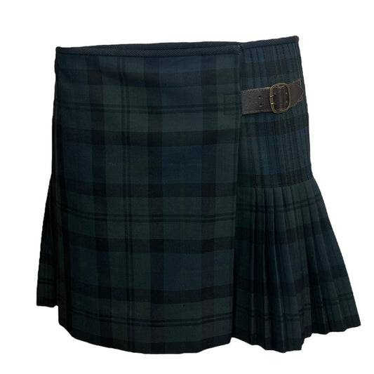 Chloé Autumn 2010 Green and Navy Plaid Print Pleated Mini Skirt with Brown Leather Buckle - Outfit Repeater