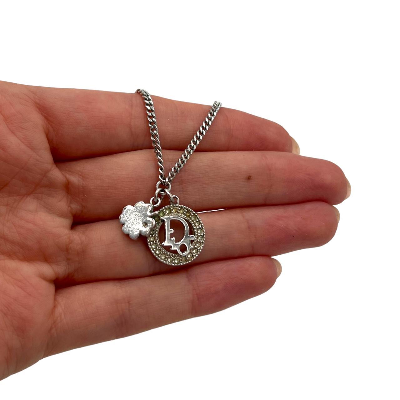 Christian Dior by John Galliano Silver Dior Monogram and Shamrock Pendant Necklace - Outfit Repeater