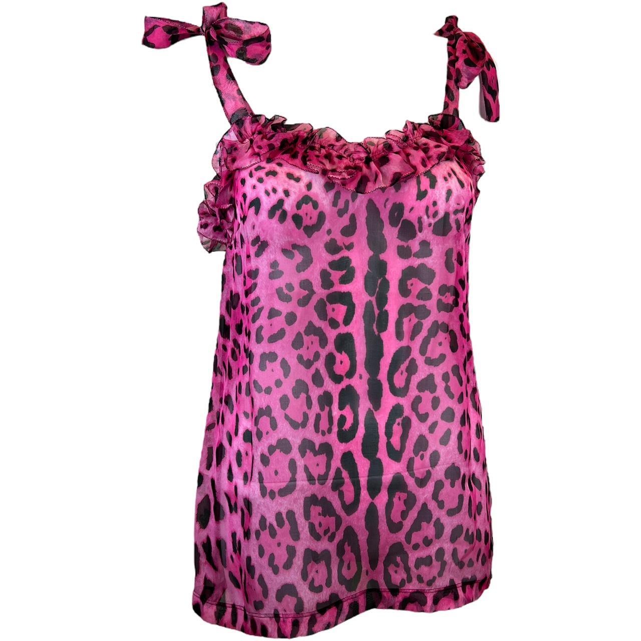 Dolce & Gabbana Pink Leopard Print Silk Blouse