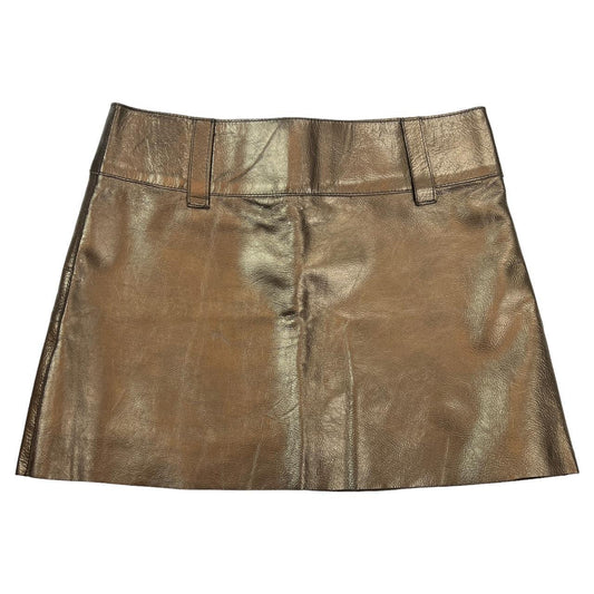 Dolce & Gabbana Metallic Bronze Low Rise Leather Mini Skirt