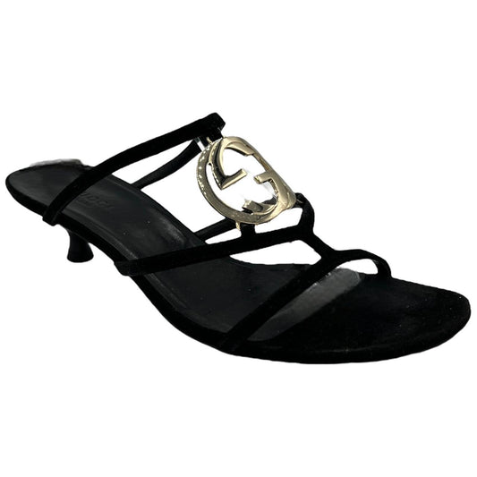 Gucci Black Suede Kitten Heel Sandals