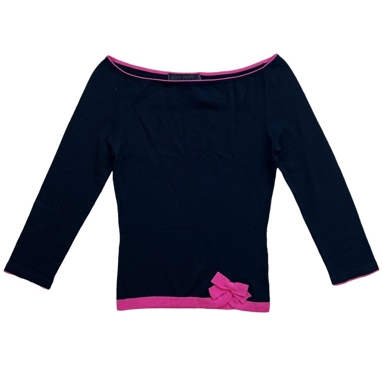 Gianni Versace Black and Pink Off The Shoulder 3/4 Sleeve Lightweight Sweater with Bow Detail - Outfit Repeater