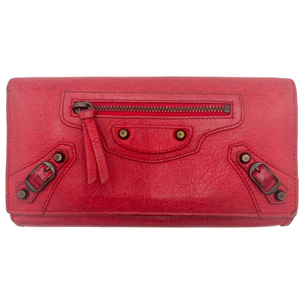 Balenciaga Red Leather City Wallet with Zip Pocket